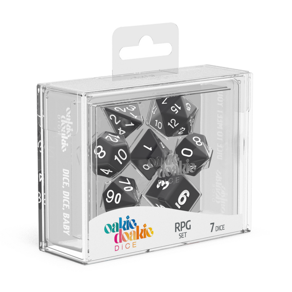 Oakie Doakie Dice RPG Set Solid - Black (7) - The Gaming Verse