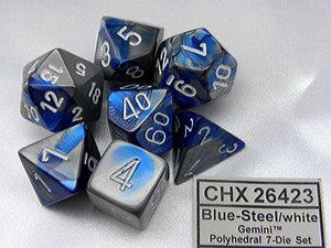 26423 Gemini Polyhedral Blue-Steel wwhite 7-Die Set - The Gaming Verse